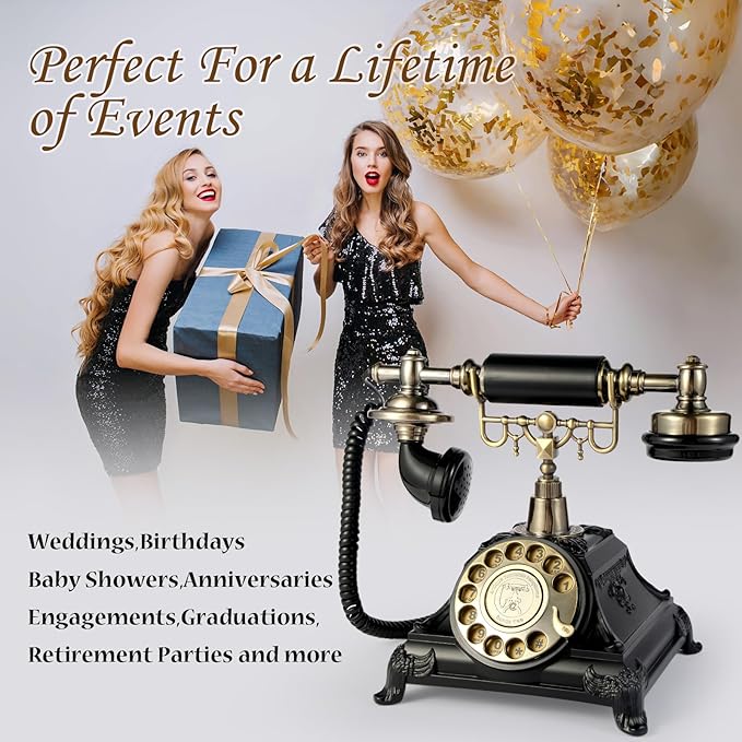 Audio Guest Book Wedding Phone, Audio Guest Book Record Customized Audio Messages Guest Book Alternatives Classic Rotary Phone for Parties Birthdays Rentals Confessions Special Occasions(Black)