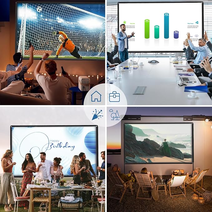 Outdoor Projector Screen with Stand, 120 Inch Portable Projector Screen, Indoor Outdoor Projection Screen 16:9 4K HD Wrinkle-Free Movie Screen with Carry Bag for Backyard Movies Home Theater