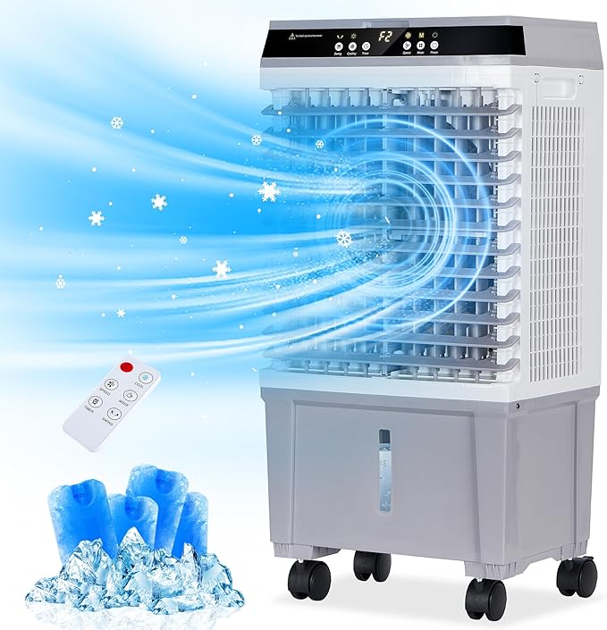 Uthfy 1800 CFM Swamp Cooler Air Conditioner, 3-IN-1 Portable Evaporative Air Cooler with 5.3 Gal Water Tank, 6 Ice Packs, Remote, 12H Timer, 120° Oscillation, Cooling Fan for Room Bedroom Home Office
