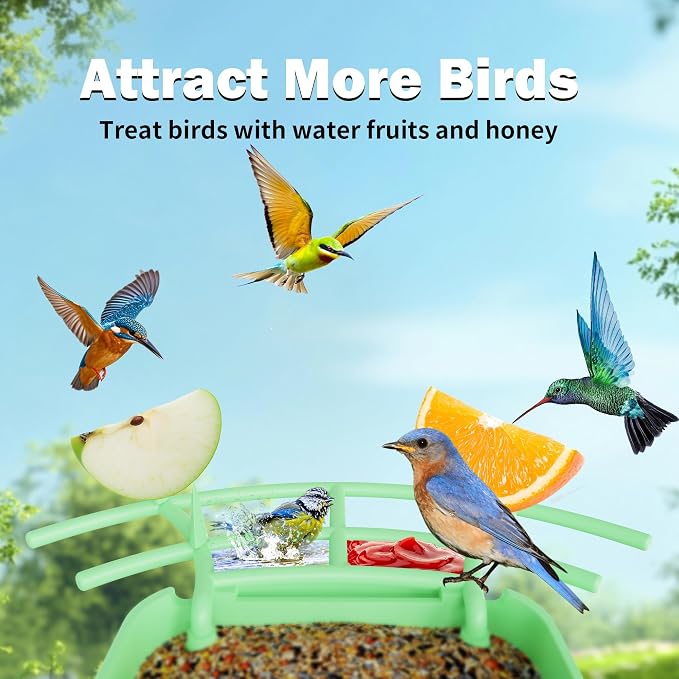 Smart Bird Feeder with Camera, Solar Powered 3 L Capacity, 2K HD AI Identify Bird Species, Weatherproof Auto Video Recording, Real-Time Alerts, Ideal Gift for Tech Lovers and Parents (Green)