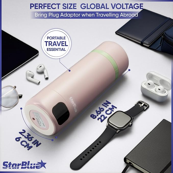 StarBlue Portable Travel Kettle Pink, 350ml, Water Kettle Electric with Global Voltage, 6 Temperature Modes, ℃/℉ Switchable Display, Compact Water Boiler for Home and Office 100-240V 50-60Hz 250-300W