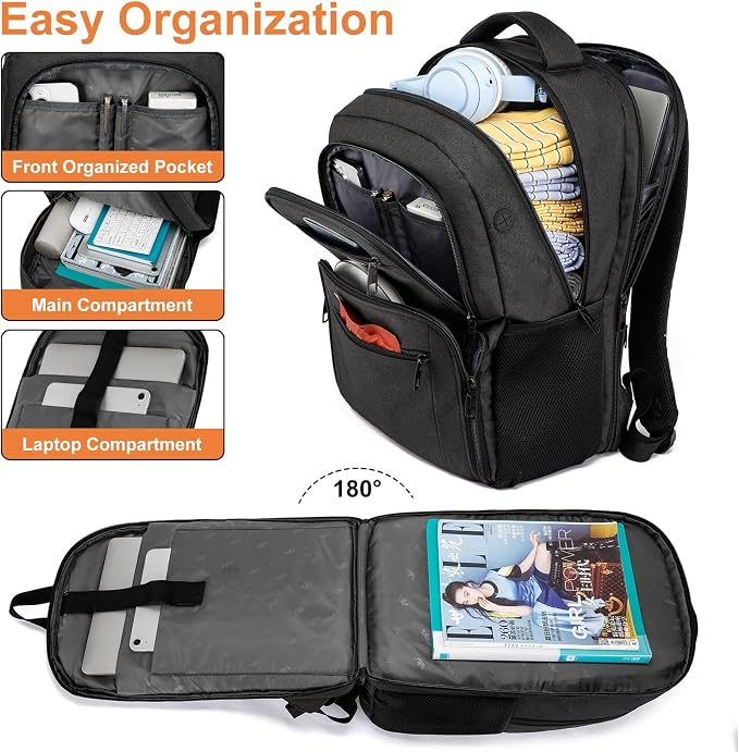 kadilong 17.3 Inch Laptop Backpack Insulated Cooler Backpack with Lunch Box,Lunch Bookbag for Men Teens Boys School Work Picnic College Travel,Computer Bag Meal Prep with USB Charging Port,Black
