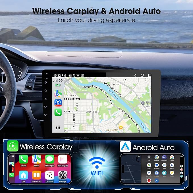 Haudio 9" Wireless Double Din Car Stereo,Apple Carplay an Android Auto 8 cores Radio Screen,Support Mirror Link,Bluetooth 5.0,FM/AM,Aux Input Car Audio Receivers,2 Din Autoradio with Backup Camera