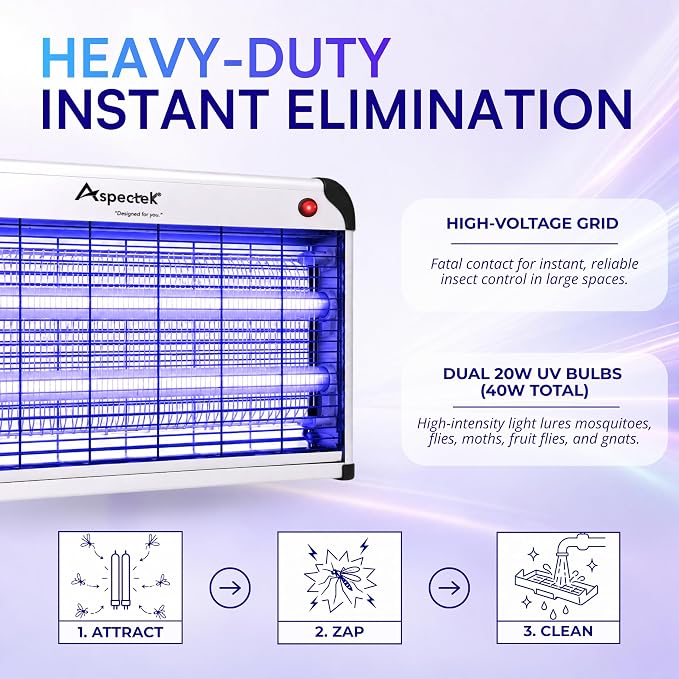 Aspectek 40W Indoor Bug Zapper Insect Killer, Mosquito Killer 25 Inch Larger Powerful Electronic Device Insect Killer for Home Restaurant and Hotel