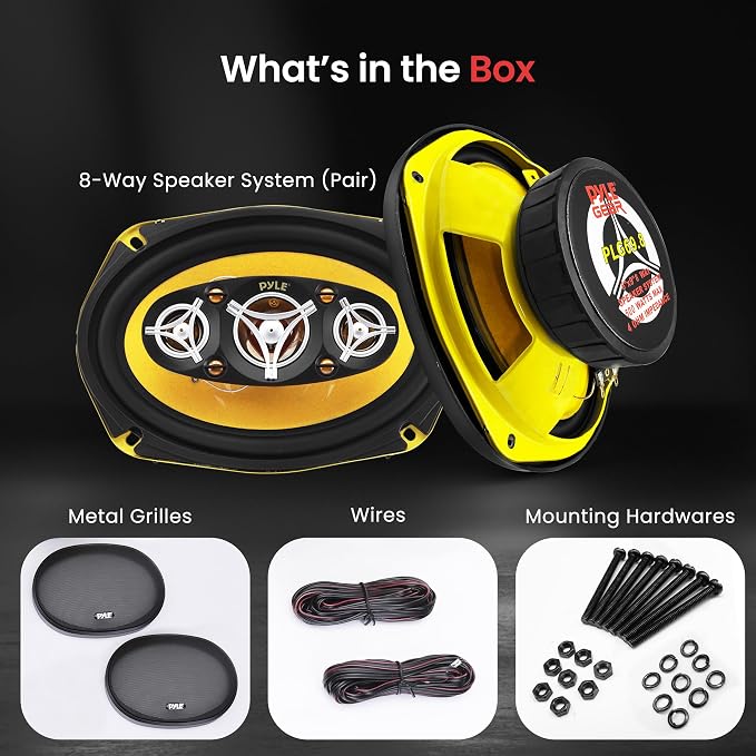 Pyle Car Eight Way Speaker System - Pro 6 x 9 Inch 500W 4 Ohm Mid Tweeter Component Audio Sound Speakers For Car Stereo w/ 120 Oz Magnet Structure, 3.55” Mount Depth Fits Standard OEM -PLG69.8 (Pair)