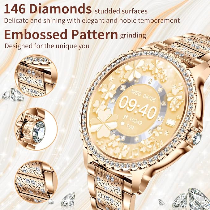 Smart Watches for Women(Make/Answer Call) with Diamond:1.32" Fitness Tracker Watch for HR/Blood Pressure/SpO2/Sleep Monitor,Digital Running Watches for Women Android/iOS,3 Strips
