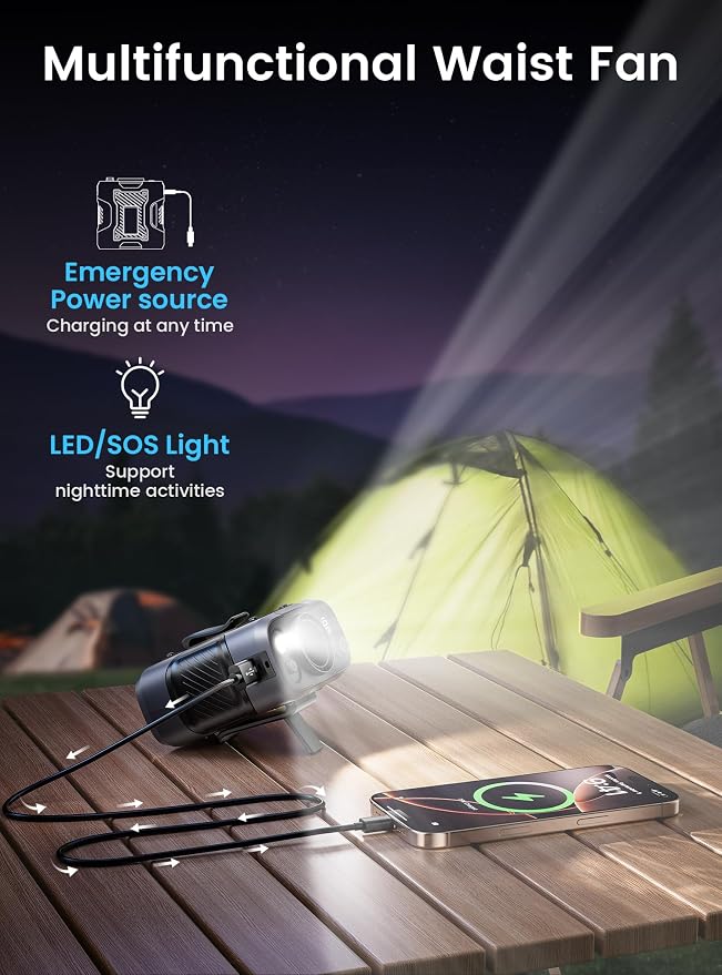 Koonie Portable Waist Clip on Fan for Shirt, Wearable Belt Personal Cooling Fan with 100 Levels of Speeds, Rechargeable Battery Supports 24H Working Time, Under-shirt Fan for Outdoor Work, Travel