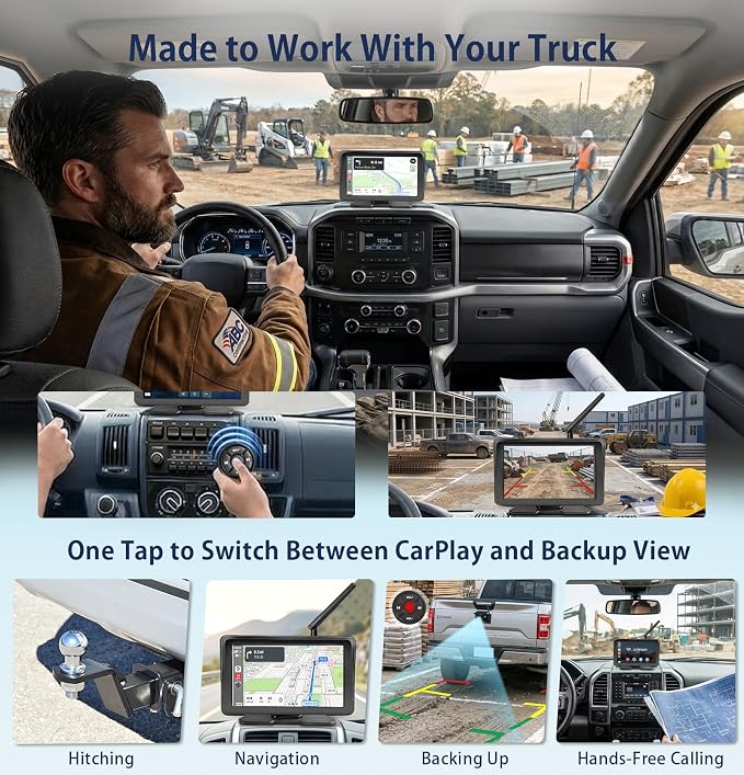 URVOLAX Wireless Backup Camera for Trucks - 7" Portable Apple CarPlay Android Auto Touchscreen Monitor - 10000mAh Solar Magnetic Rear View Camera for Heavy Duty Pickup,Cargo Trailer Van,Box Semi Truck