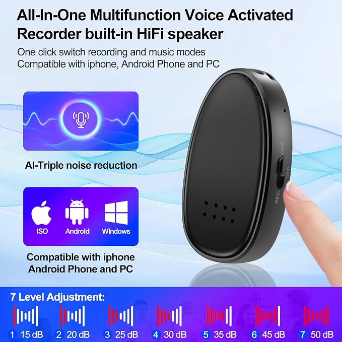 128GB (9860 Hours) Voice Recorder with DSP Triple Noise Reduction, MDalong 3072kbps MP3 Audio Recorderbuilt-in Speaker, HD Voice Activated Recorder for Work, Lectures, Interview, Black