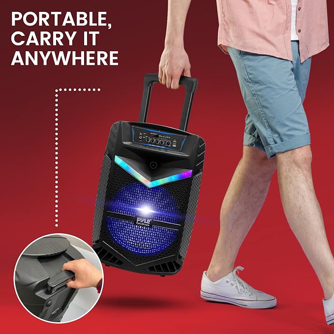 Portable Bluetooth PA Speaker System - 1200W Rechargeable Outdoor Bluetooth Speaker Portable PA System w/ 15” Subwoofer 1” Tweeter, Recording Function Mic in Party Lights USB/SD Radio
