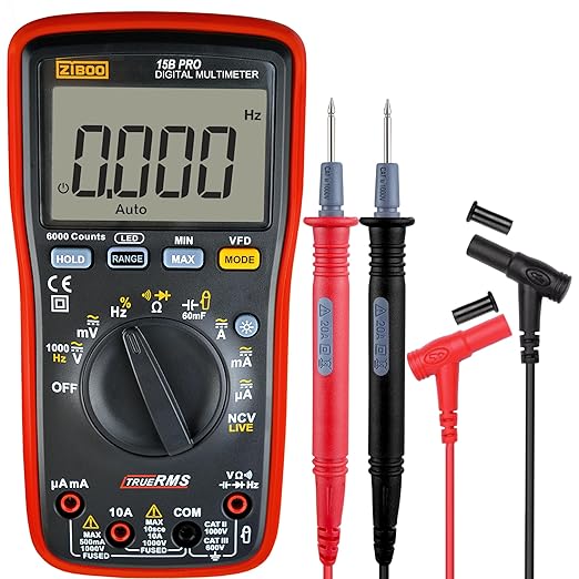 ZIBOO 15B PRO True RMS Digital Multimeter,for Electrical Applications, Measures AC/DC Voltage and Current Measurements up to 1000V and 10A (Optional AC Pliers)