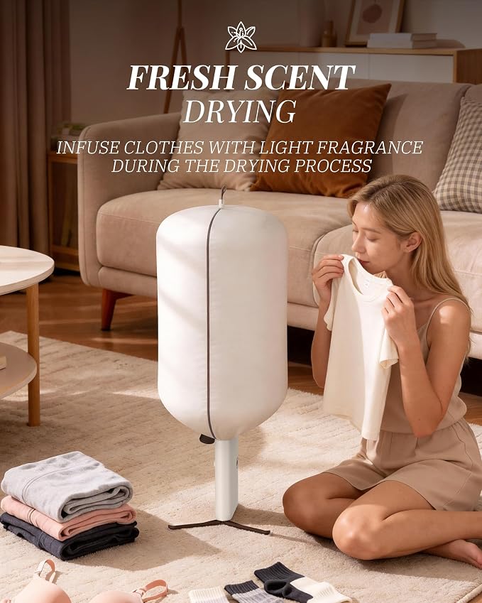 Zylo Portable Clothes Dryer, UV Light, 3/6/9H Mode | Fragrance Discs, High-Efficiency, Suitable for Baby Clothes, RV Travel Laundry Apartments