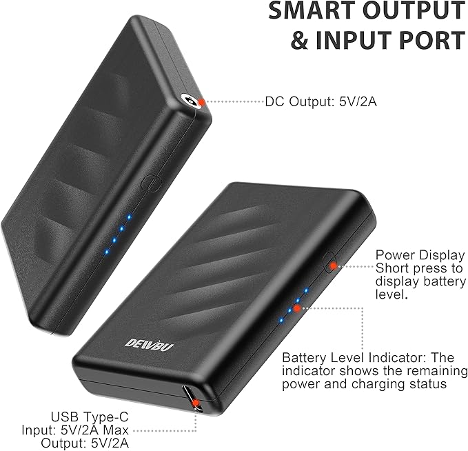 DEWBU Mini Portable Charger, 4000mAh Ultra Slim Lightweight Power Bank with Battery Level Indicator and USB-C Port for Travel, Compatible with iPhone, iPad, Samsung Galaxy, Android, and Heated Gloves