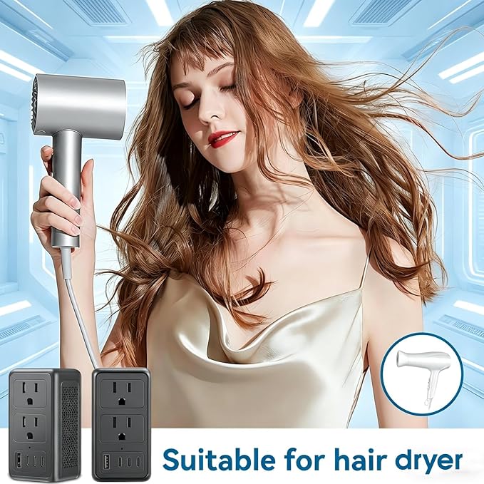 2000W 220V to 110V Voltage Converter US to Europe for Hair Dryer, Converter European Travel Converter Fast Charging, Power Converter Adapter Combo for 200+ Countries (Black)