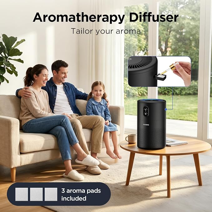 MOOKA Air Purifiers for Home Large Room up to 1076 ft², H13 True HEPA Air Filter Cleaner, Odor Eliminator, Remove Smoke Dust Pollen Pet Dander, Night Light, B-D02L Black