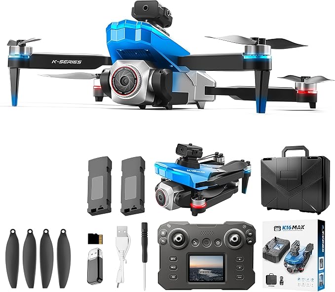 RC Drone with Screen Display Remote Control, 1080P Dual Camera, Speed Adjustment, Altitude Hold, One-Key Takeoff, 3D Flips, 2 Batteries, Hovering, Brushless Motor, APP Control, Plane Copter, LED Lights, Adult Beginners FPV Quadcopter Airplane Helicopter