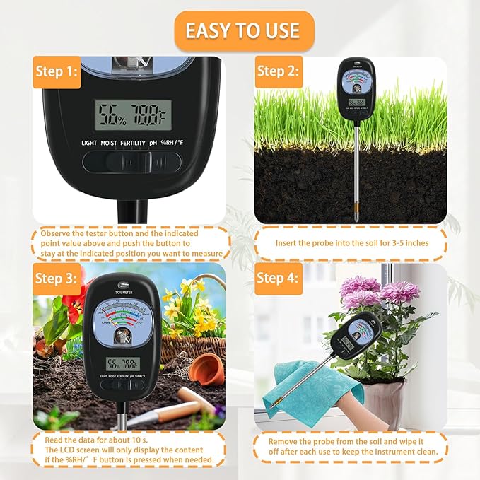 7-in-one Soil Test Kit, Soil Moisture Meter/PH Meter/Sunlight Intensity/Fertility Soil Tester, LCD Display Air & Soil Hygrometer Temperature for Hous Plants Garden, Farm, Lawn Care Moisture Meter | Soil Moisture Meter/PH Meter/Sunlight Intensity/Fertil...