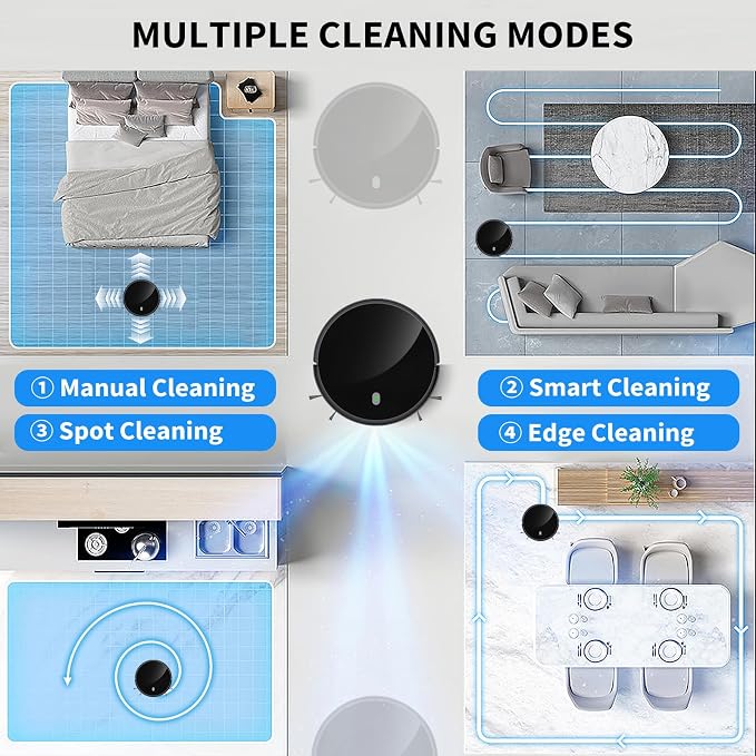JEBRO 2 in 1 Robot Vacuum and Mop Combo, 3500 Pa Suction, 120 Min Runtime, 2.9" Slim, App/Voice/Remote Control, Self-Charging for Pet Hair, Hard Floor, Carpet