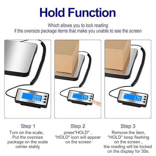 ACTECK Digital Shipping Postal Scale, 460 lb x1oz High Accuracy with Stainless Steel Platform, LCD Backlight, Four Reading Modes, Tare/Hold Function, Battery AC Adapter Incuded