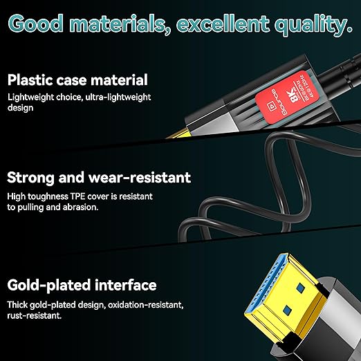 Fiber Optic HDMI Cable 20FT/6M, Long HDMI 2.1 Cable Support 48Gbps High Speed 8K@60Hz 4K@120Hz Dynamic HDR/eARC/HDCP 2.2&2.3/Dolby Atmos for Monitor,TV,Projector, Gaming Console