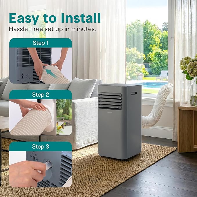 SereneLife Portable AC 8000 BTU, 3-in-1 Cooling, Dehumidifier And Fan Modes, Compact Standing Air Conditioner, Energy Efficient 300 Sq. Ft. Climate Control, Universal Castors And Window Mount Kit