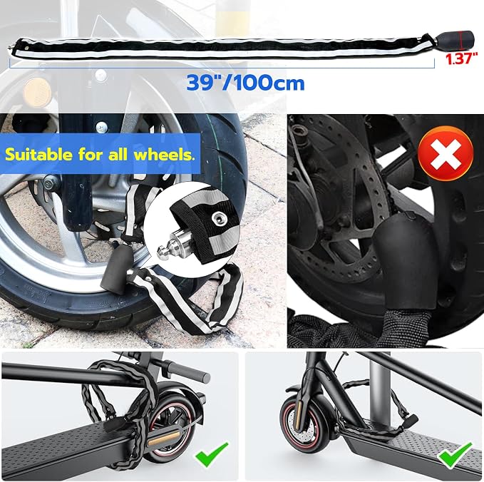 Eseesmart Bike Chain Lock, Fingerprint Bike Locks Heavy Duty Anti Theft, 3.28 Feet Security Bike Locks with APP, Waterproof Smart Cable Lock for Bike, Bicycle, Scooter, Motorcycle, Door, Gate, Fence