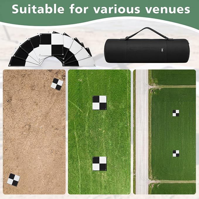 10 Pcs Drone Ground Control Point GCP, 50 Pcs Metal Fixing Stakes with Storage Bag, UAV Aerial Target for Mapping & Surveying, Black/White Markers (Grid Plaid)