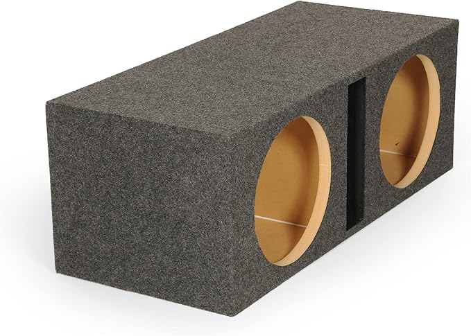 QPower QBASS Dual 12 Inch Car Audio Subwoofer Box, Charcoal Gray Carpet Finish - MDF Woofer Enclosure, Single Slot Port Vent, Deep Bass Sound System for Truck and Stereo