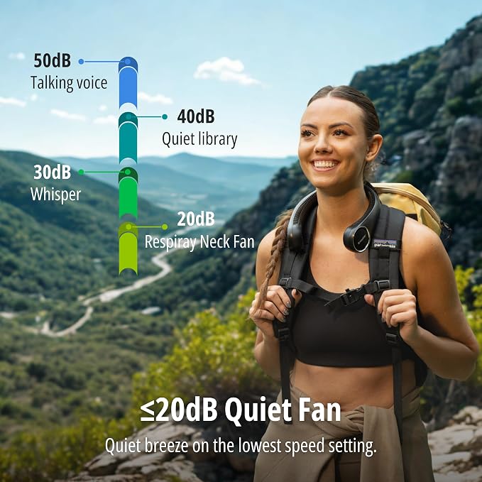 Portable Neck Fan – Hands Free Quiet 20dB Cooling Neck Fan, 17-Hour 4000mAh Battery, 3 Speeds, Wearable Fan for Neck Fans that Blow Cold Air, Personal Fans Portable Rechargeable (Black)