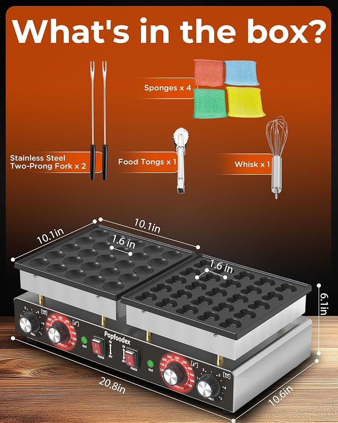 110V Mini Pancake Maker, 50PCS Commercial Dutch Pancake Griddle w/Non-Stick Coating, Pancakes Maker Machine With 2 Thermostats & 2 Timers, Suitable for Home Kitchens, Restaurants, Snack Bar