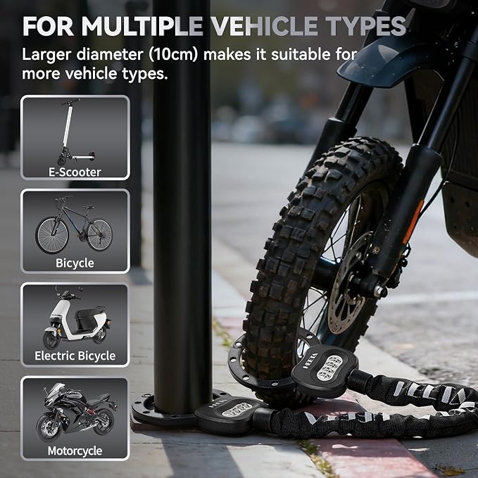 HEETA Electric Scooter Lock Anti Theft with Scooter Bag, 4 Digit Combination Bike Chain Lock, Heavy Duty Security Bicycle Lock Cable Accessories for E Scooter, E Bike, Motorcycle, Door, Gate & Fence