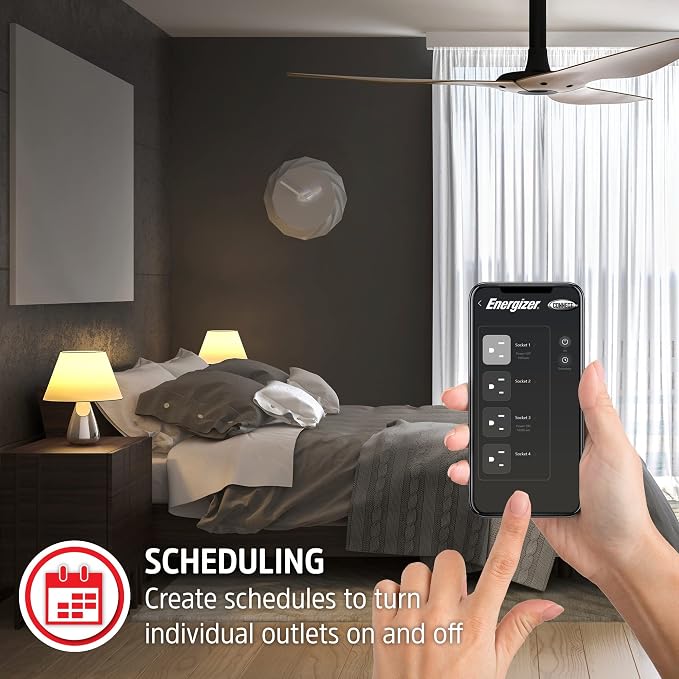 Energizer Smart Wi-Fi 4 Outlet 2 USB Power Strip, 1,200 Joules, Powers 4 Separate Items, Charge Compatible Devices, Compatible with Alexa/Siri/Google Assistant