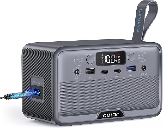 DaranEner Portable Power Station 100W(200W Peak) LiFePO4 Solar Power Bank, 89.6Wh Small Generator, Power Station with AC & PD Fast Charging for Camping,Home,Backup,Outdoor,Emergency,RV