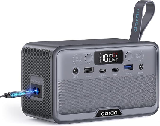 DaranEner Portable Power Station 100W(200W Peak) LiFePO4 Solar Power Bank, 89.6Wh Small Generator, Power Station with AC & PD Fast Charging for Camping,Home,Backup,Outdoor,Emergency,RV