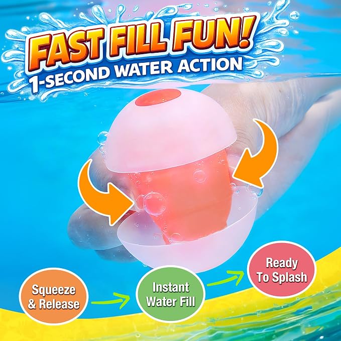Self-Sealing Reusable Water Balloons for Kids – 12 Pack Soft Silicone Splash Balls, No Magnets, Quick-Fill Outdoor Water Battle Toys for Toddlers Boys Girls Ages 3+ (Reusable Water Balloons-12 Packs)