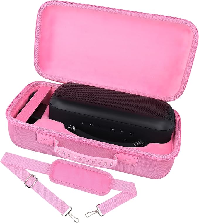 for Bose SoundLink Max Portable Speaker Hard Protective Case, Portable Travel Case Replacement with Shoulder Strap and Handle (Pink Case) - co2CREA