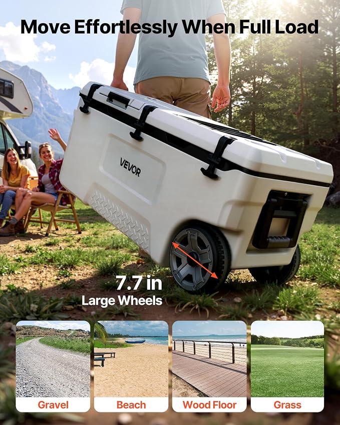 VEVOR Portable Cooler,Hard Cooler with Ice Retention, Heavy-Duty Handles and Strap, Lightweight Rigid Material Insulated Portable Cooler, Suitable for Family Picnics and Short Trips