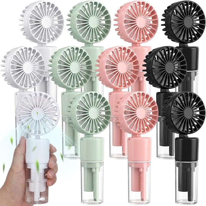 12 Pack Misting Fans Portable Handheld Rechargeable Handheld Spray Fans with 25ml Water Tank 4-speed Personal Cooling Fan, Usb-c Mini Hand Fan for Travel Outdoor Sports Camping Office Home