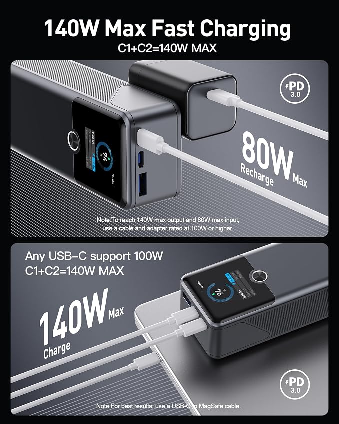 SIXTHGU Laptop Power Bank, 3-Port 20,000mAh Portable Charger with 200W Max Output, PD 3.1 Fast Charging, Flight-Approved for Travel, PowerTower, for MacBook, iPhone 17/16 Series, and More