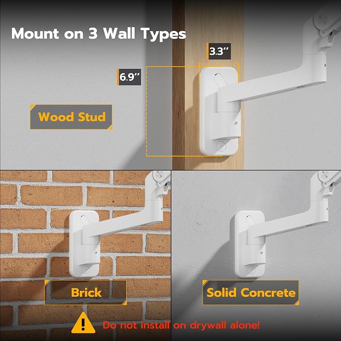ARES WING Wall Mount Monitor Arm for 17-49 Inch Ultrawide Screens, Heavy Duty Single Monitor Mount Holds 44 lbs, Fully Adjustable Gas Spring Wall Mount, 75x75/100x100 VESA Mount, White