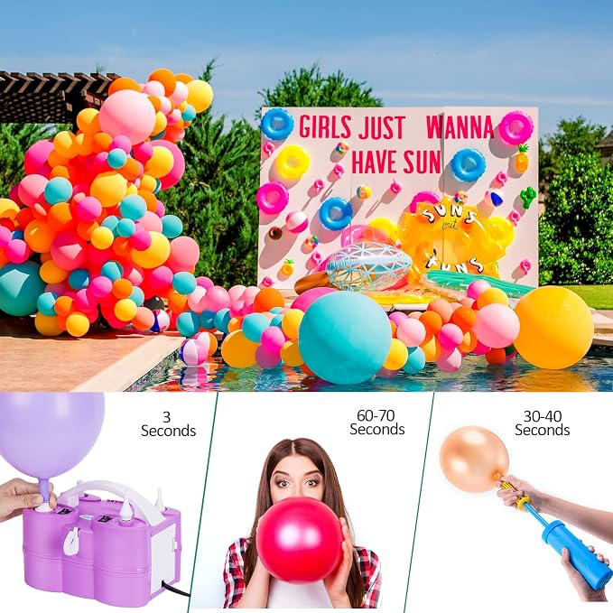 AGPTEK Electric Air Balloon Pump, 110V 600W Rose Red Portable Dual Nozzle Inflator/Blower for Party Decoration