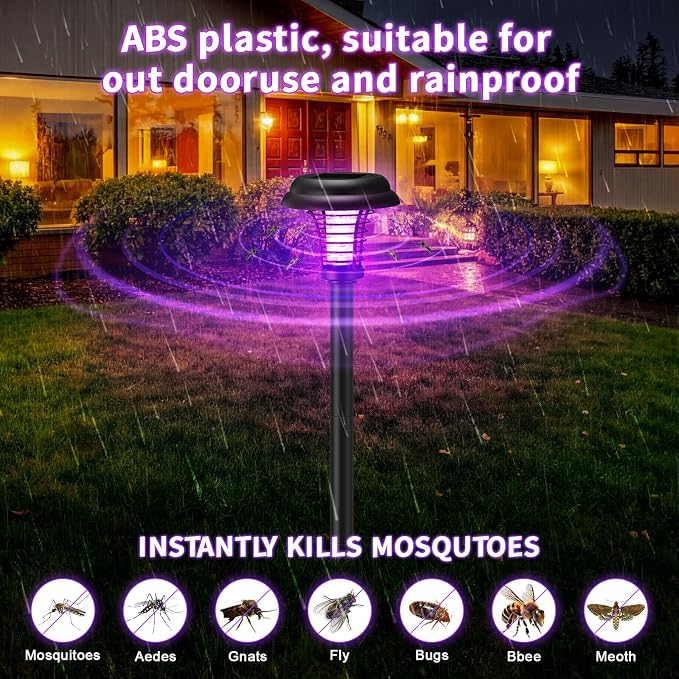 4 Pcs Solar Bug Zapper Outdoor Waterproof Mosquito Repellent Light Solar Power Fly Killer Lamps for Moths, Gnats, Fly, Small Flying Insect Backyard Garden Lawn (Plastic,Purple & Soft Light)