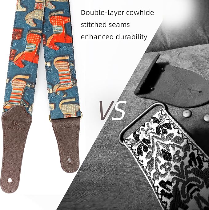 Guitar Strap, 2"Adjustable Straps for Acoustic/Bass/Electric/Classic/Ukulele, Suitable for Boys, Girls, Women, and Men，Includes Guitar Pick,Two End Cowhide Strap Lock,Button (Cartoon Pony)