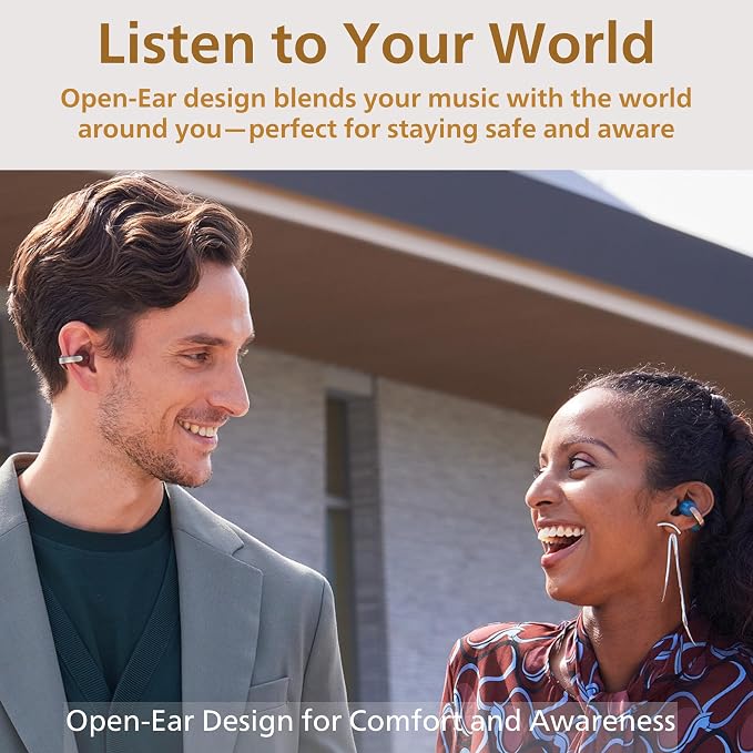 JVC Nearphones Open Ear True Wireless Headphones - Open Ear Earbuds - Bluetooth 5.3-24H Playback - IPX4 Water Resistant - Built-in Mic - Awareness & Comfort - Ear Clip Earbuds - HANP1T