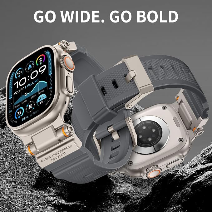 FOAMUNOC Rugged Band Compatible with Apple Watch Ultra 3/2/1 Band 49mm/46mm/45mm/44mm/42mm, Metal Connector with Strap for iWatch Ultra Series 11/10/9/8/7/6/SE3/SE2/SE/5/4/3/2/1, Gray/Titanium