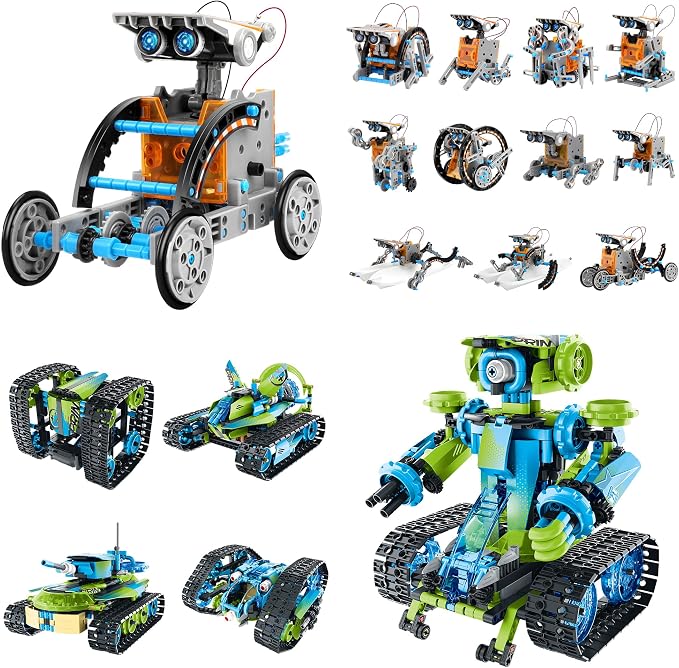 Sillbird 12-in-1 Solar Robot Toys & Robot Building Kit with Remote Control for Boys, Christmas STEM Robotics Technic Toy, Birthday Creative Gifts for Kids Ages 8-14