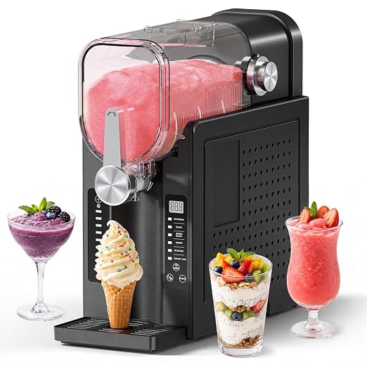 Slushie Machine, No Ice Needed Slushy Maker for Home, Real-Time Temp Display, Frozen Drink Maker with 6 Preset Programs for Ice Cream, Frappés, Milk Shake and More, Black, 1 Pack+3Modes