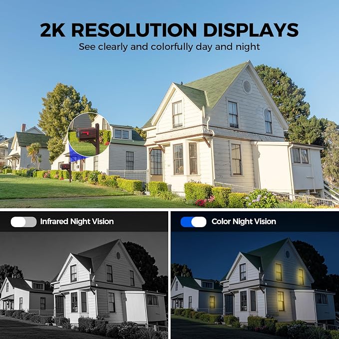LITYMOL 2K 360° View Security Cameras Wireless Outdoor, Solar Cameras for Home Security, Color/IR Illumination Night Vision, AI Detection, 2-Way Audio, Siren Alarm, SD/Cloud Storage, 2.4g WiFi