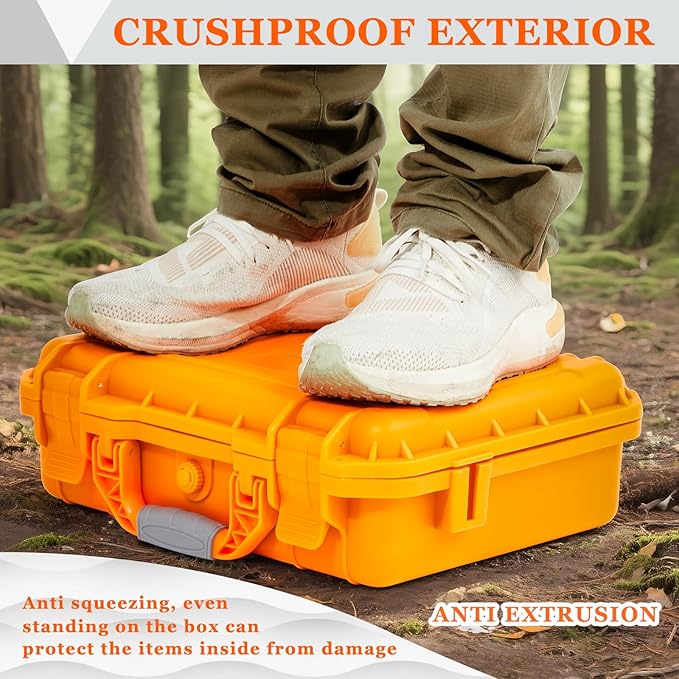 Relaxweex 1 Pcs Waterproof Hard Case with DIY Customizable Foam Insert Portable Protective Case with Knife for Camera Drones Equipments Tools Test Instruments(Orange,8.5 x 6.5 x 3.7 Inch)