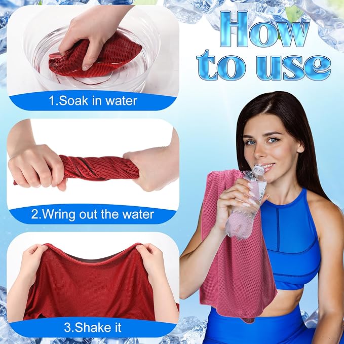 Hortsun 12 Personal Necklace Fan 12 Cooling Towels USB Rechargeable Battery 3 Speed Handheld Fan Portable Neck Hanging Fans Cooling Rags Bulk for Yoga, Sport, Camping, Fitness(Dark Color)